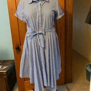 Women's Handkerchief skirt, striped shirt-dress.